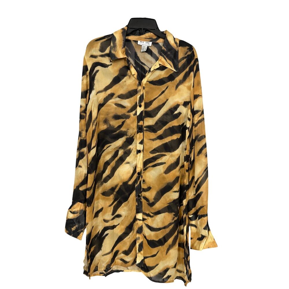 Vintage Ell Jay Collection Tiger Print T-Shirt Dress Womens 10 Medium Boho Sheer